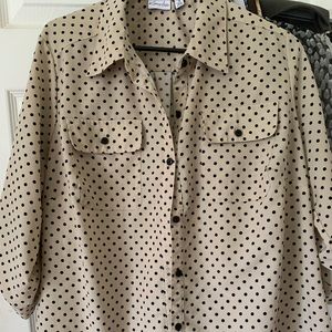 Polka Dot Double Pocket 3/4 Length Dress Shirt